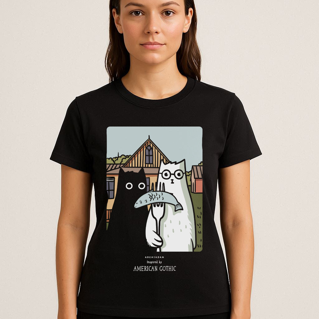 Czarny T-shirt „American Cathic” w pudełku prezentowym